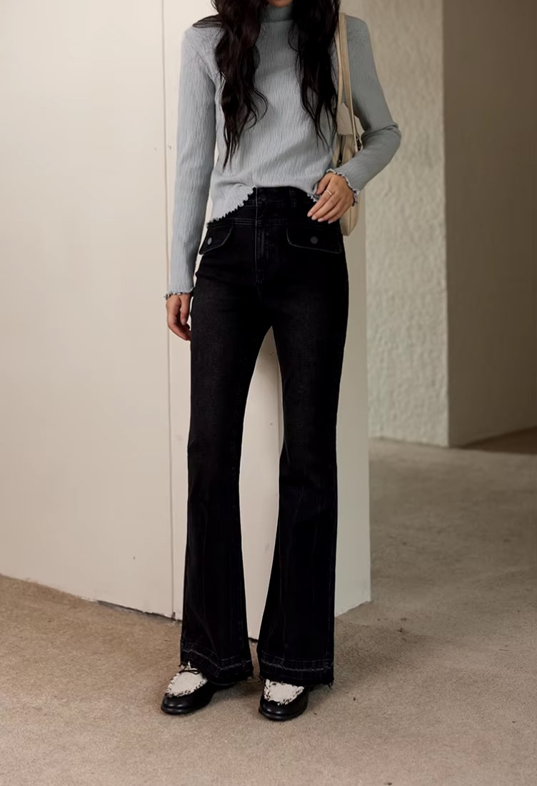 Vintage High Waist Flared Denim Pants for Women