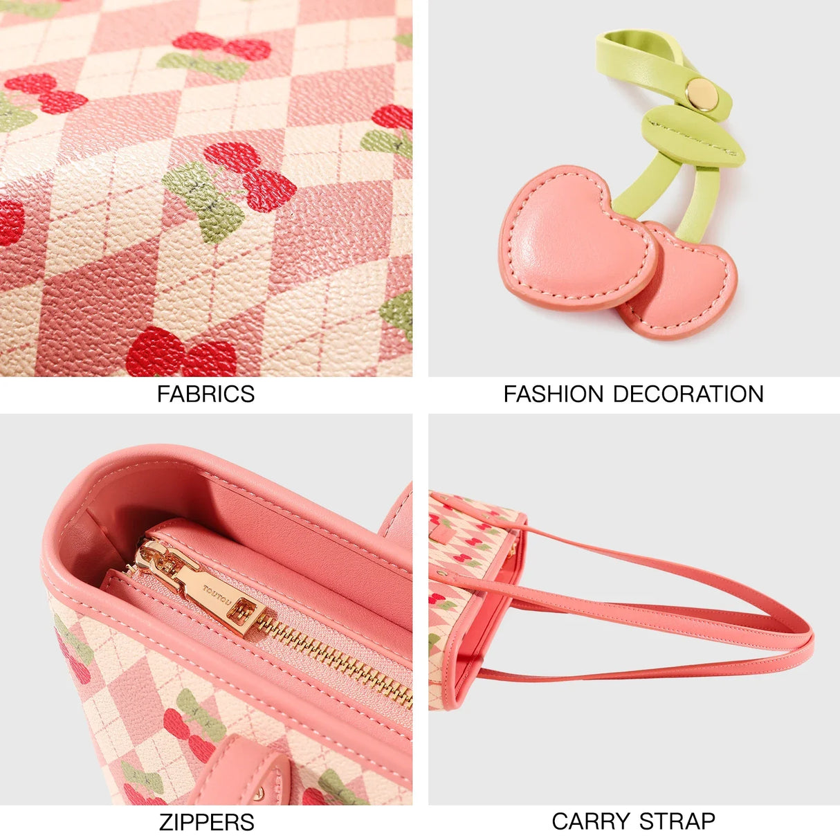 Große Tragetasche aus PVC mit Kirschen-Print