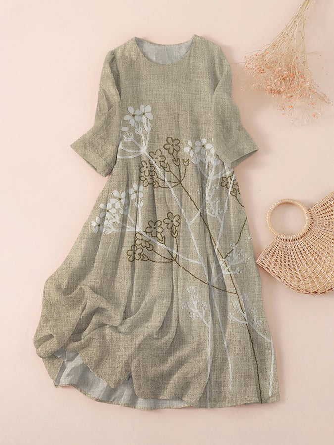 Vestido de otoño con mangas y cuello redondo en tallas grandes