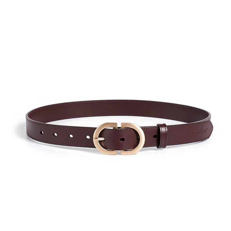 Cinturón de piel de vaca auténtica para mujer con hebilla ovalada de metal retro