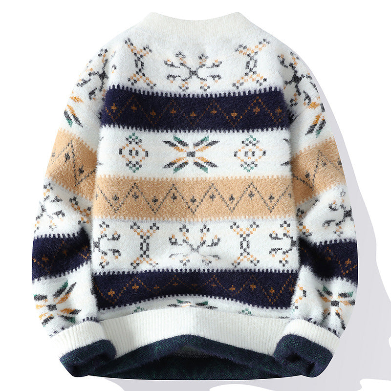 Suéter de cuello medio alto con pelo de visón grueso para adolescentes