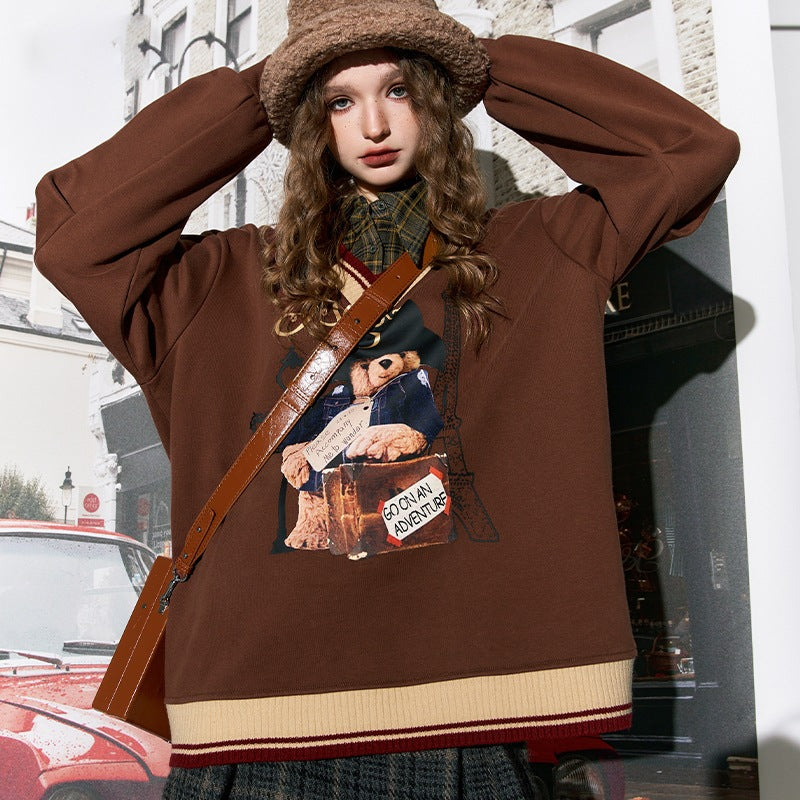 Grafische Kawaii Korean Fashion Spliced Hoodies für Frauen