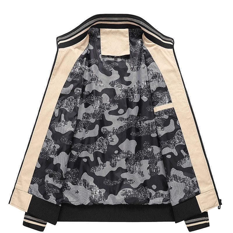 Chaqueta de algodón lavado con cuello alto, abrigo informal para hombre