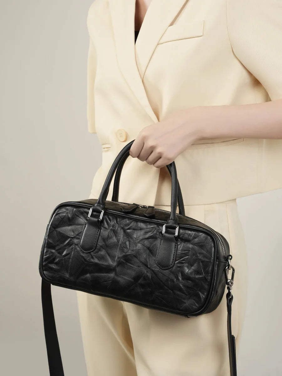 Bolso de mano vintage de lujo de piel auténtica para mujer