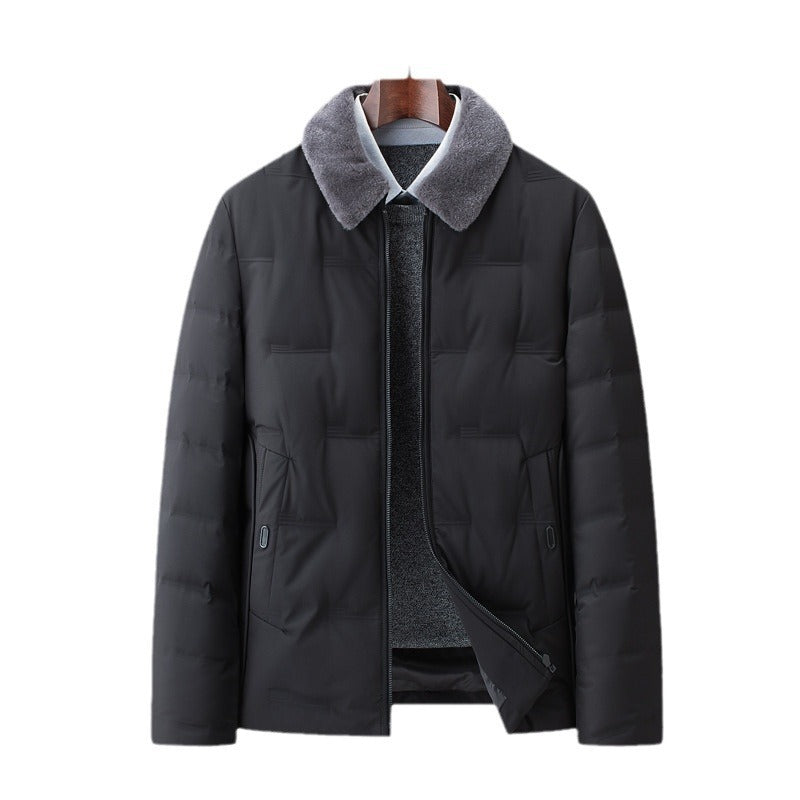 Chaqueta de negocios de mediana edad con solapa de lana desmontable