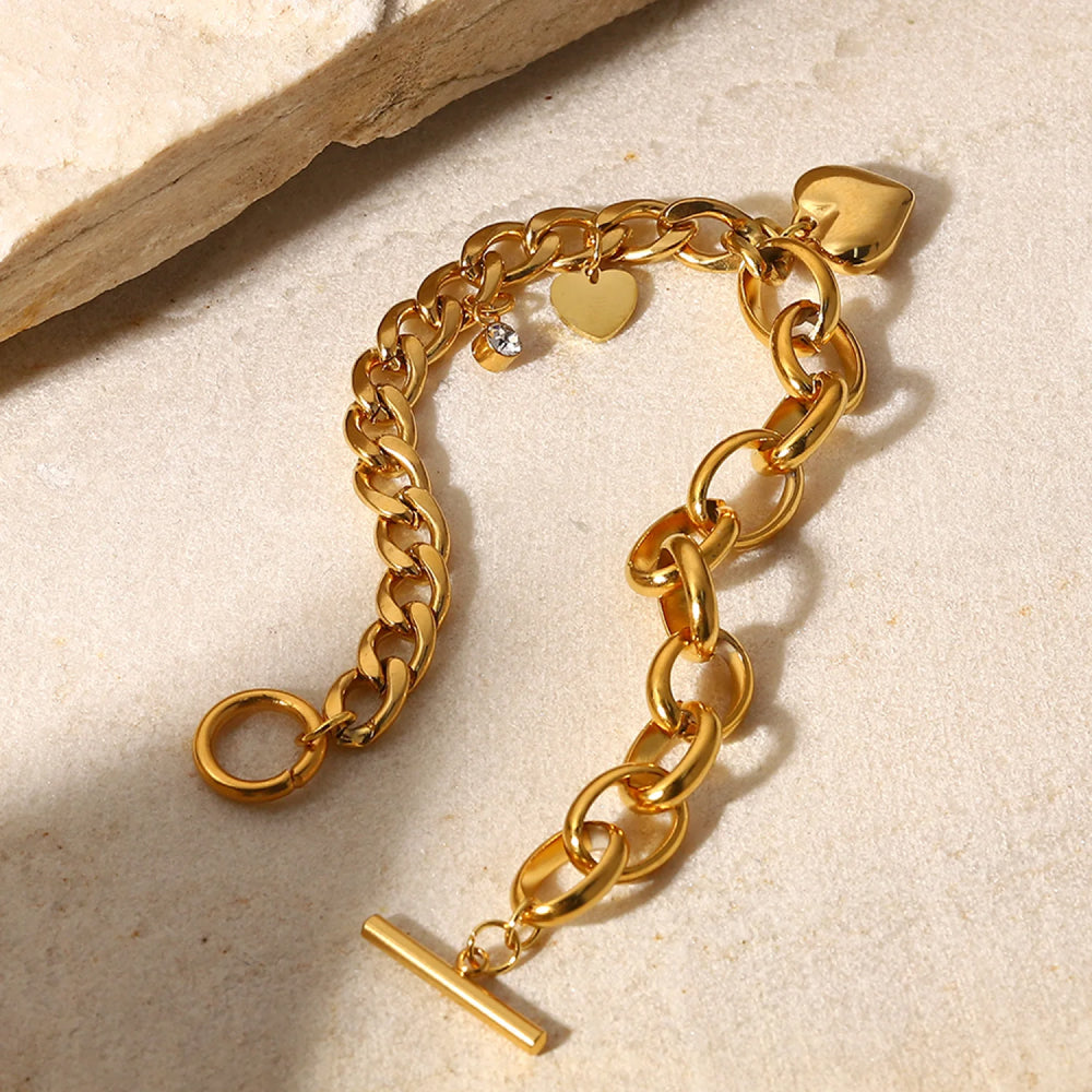 18 Karat vergoldetes kubanisches Kettenanhänger-OT-Schnallenarmband