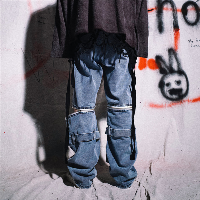 Jeans mit weitem Bein und Reißverschlusshose