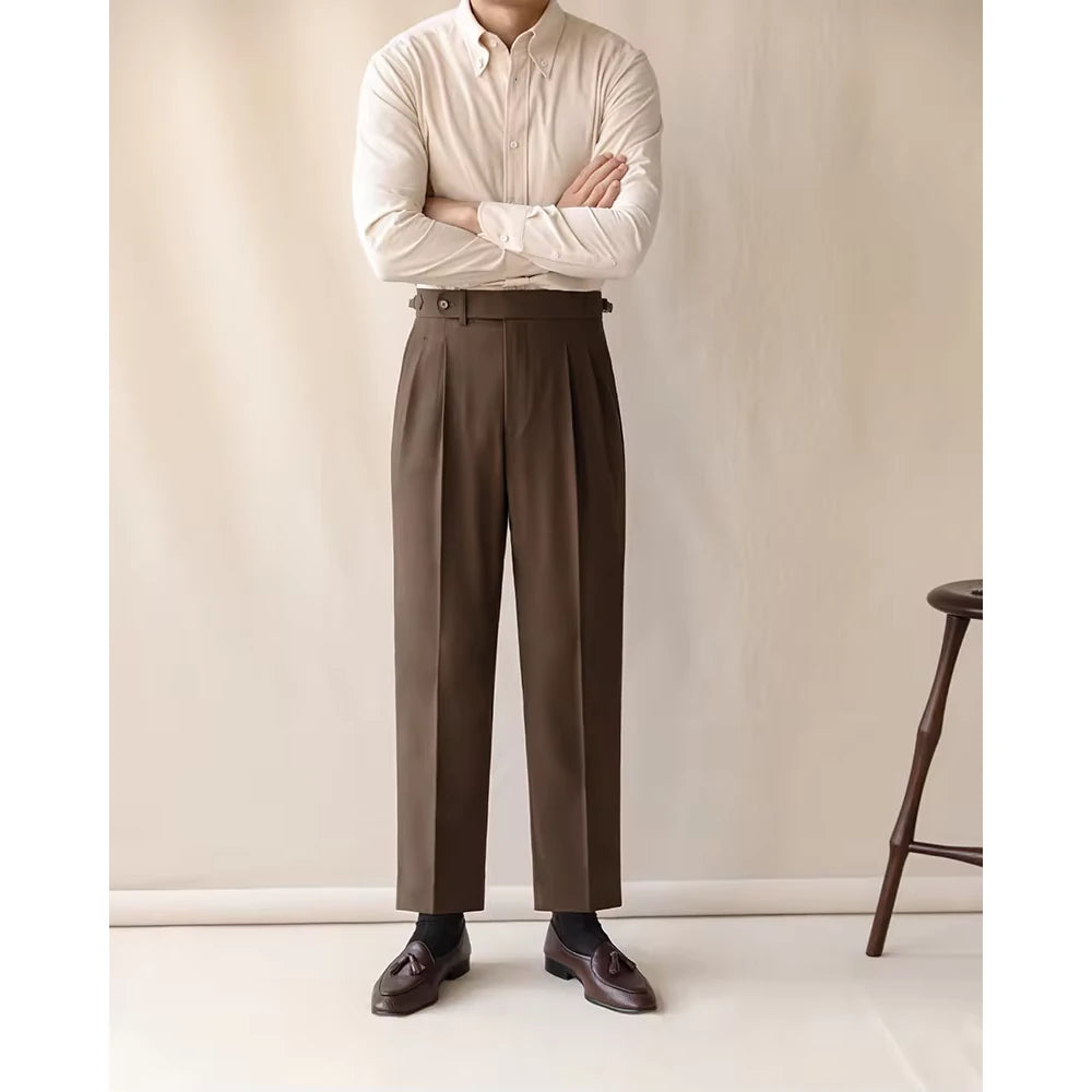 Herrenhose mit hoher Taille und geradem Bein