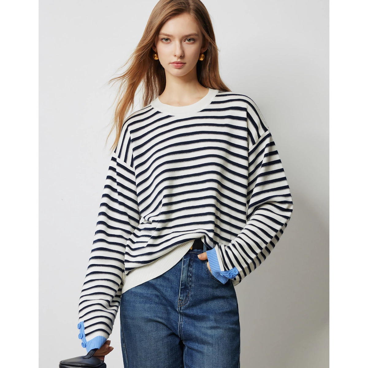 Gestreifter Strickpullover für Damen - Langarmpullover für den Herbst