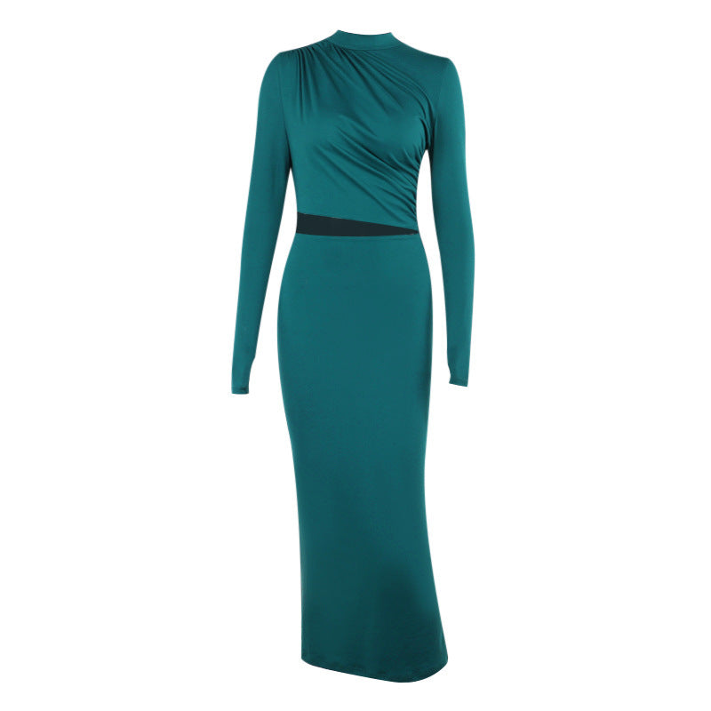 Vestido ajustado plisado transparente de moda para mujer