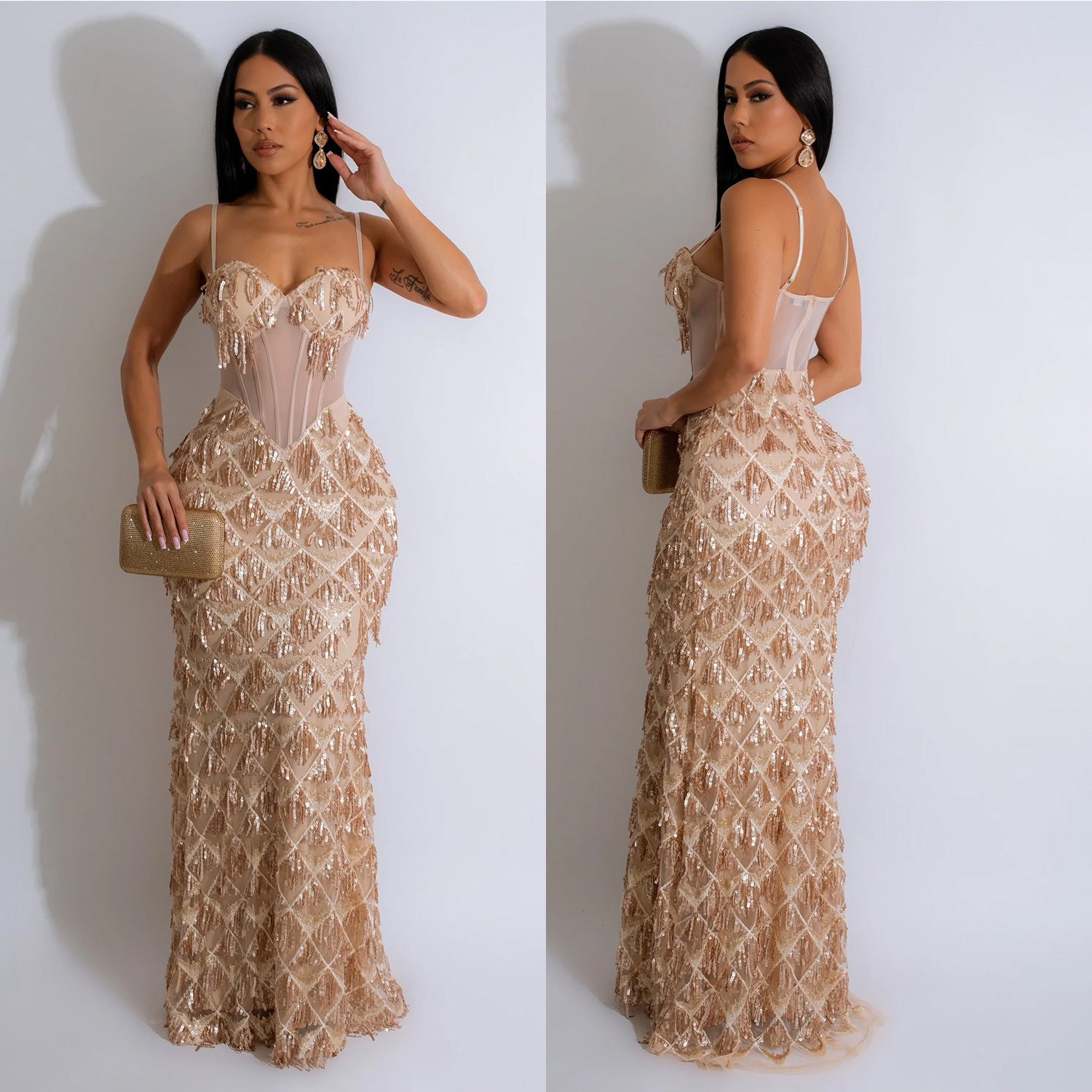 Modisches Sling-Kleid für Damen mit Pailletten in reiner Farbe