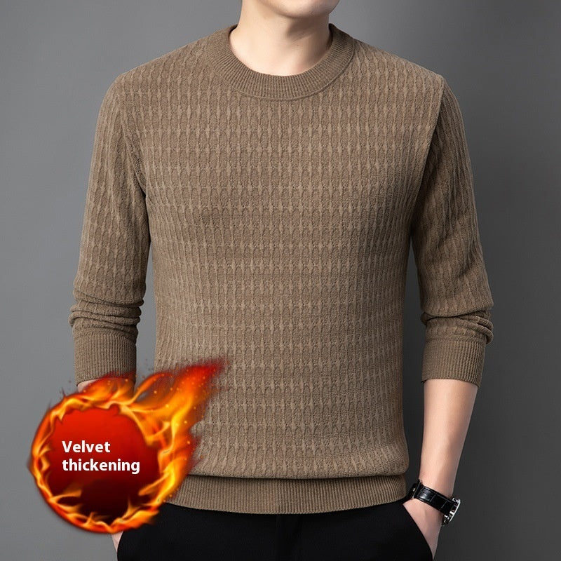 Suéter de terciopelo de algodón europeo con cuello redondo para hombre, informal