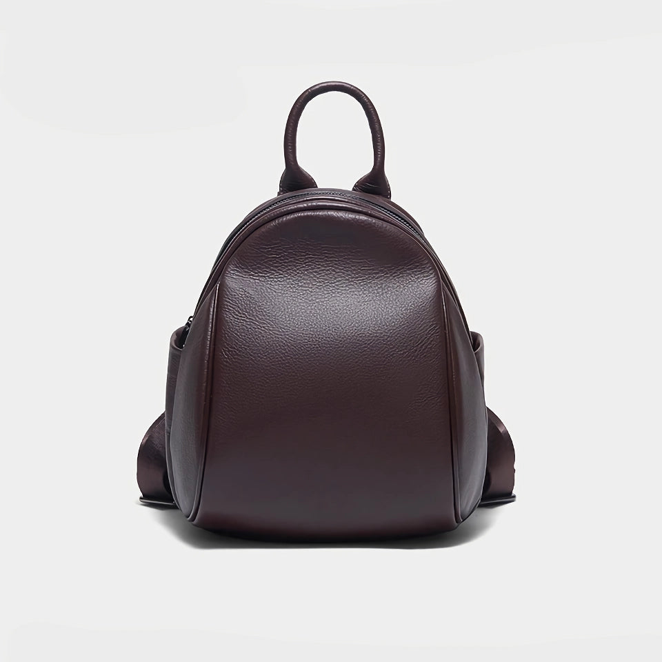 Elegante mochila de cuero color café oscuro para mujer: bolso de hombro doble de piel de vaca de primera calidad