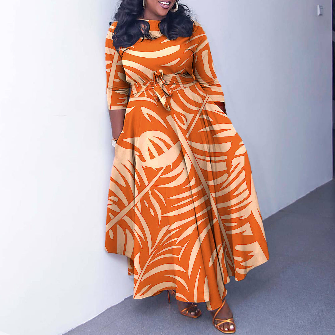 Damenmode mit Schnürung und Aufdruck in Übergröße, europäisches und amerikanisches Kleid