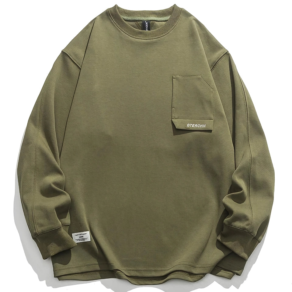 Sudadera de cuello redondo vintage de alta calidad para hombre: jersey informal de manga larga