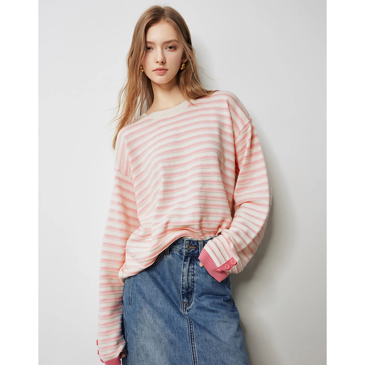 Gestreifter Strickpullover für Damen - Langarmpullover für den Herbst