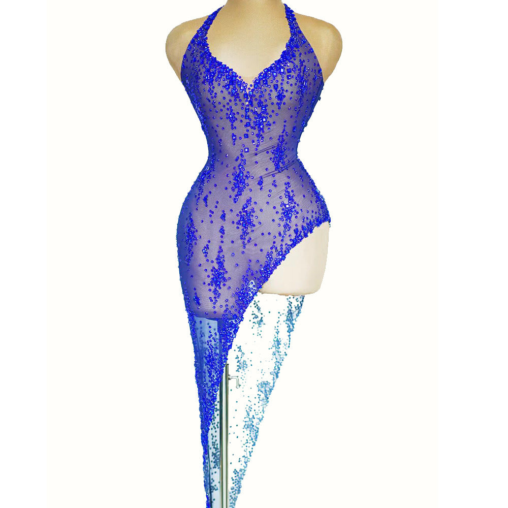 Vestido camisola de malla con aberturas en forma de diamante