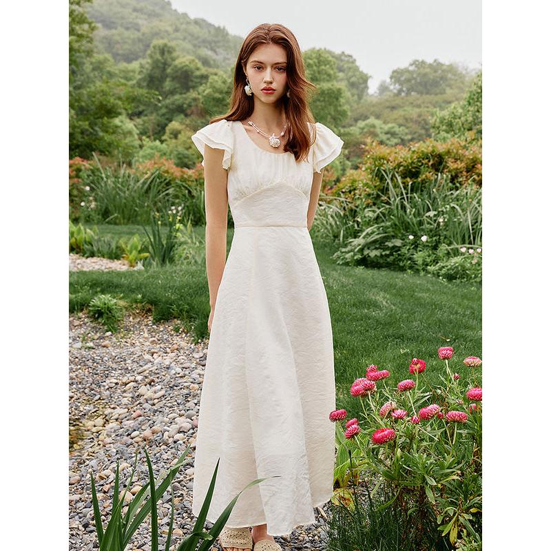 Rotes kariertes, hoch tailliertes, langes Sommerkleid