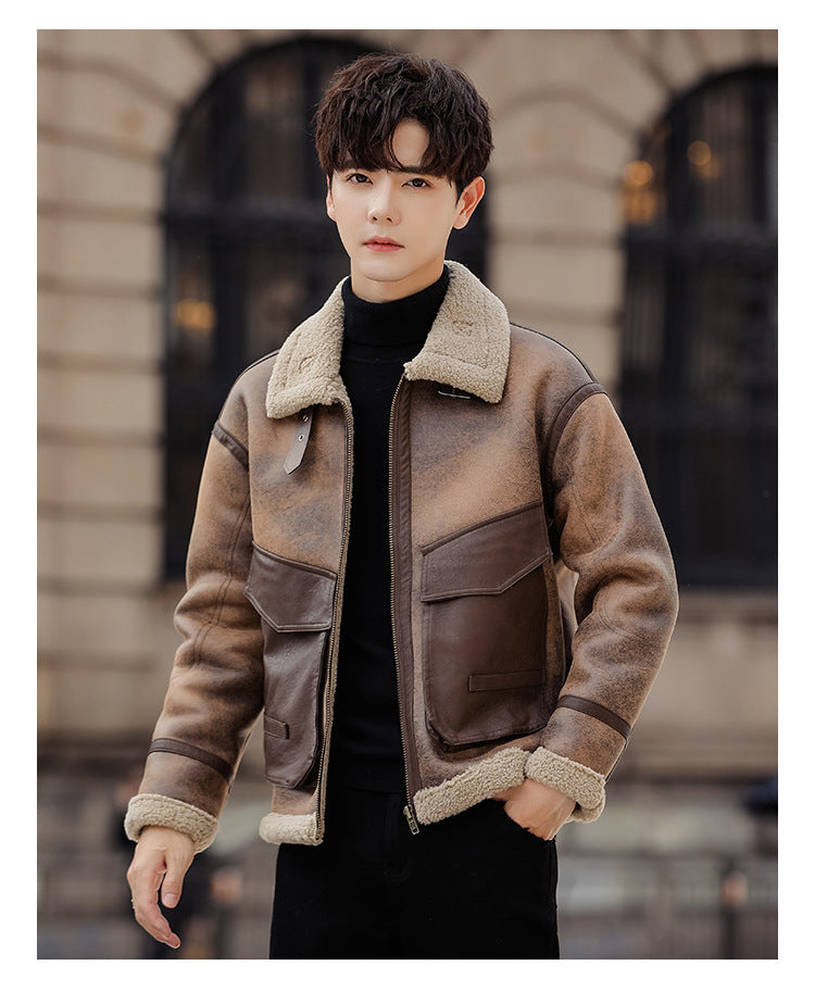 Abrigo casual de piel y cuero para hombre