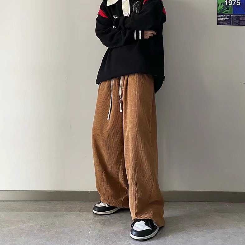 Pantalones de lana de otoño e invierno de marca de moda recta para hombre