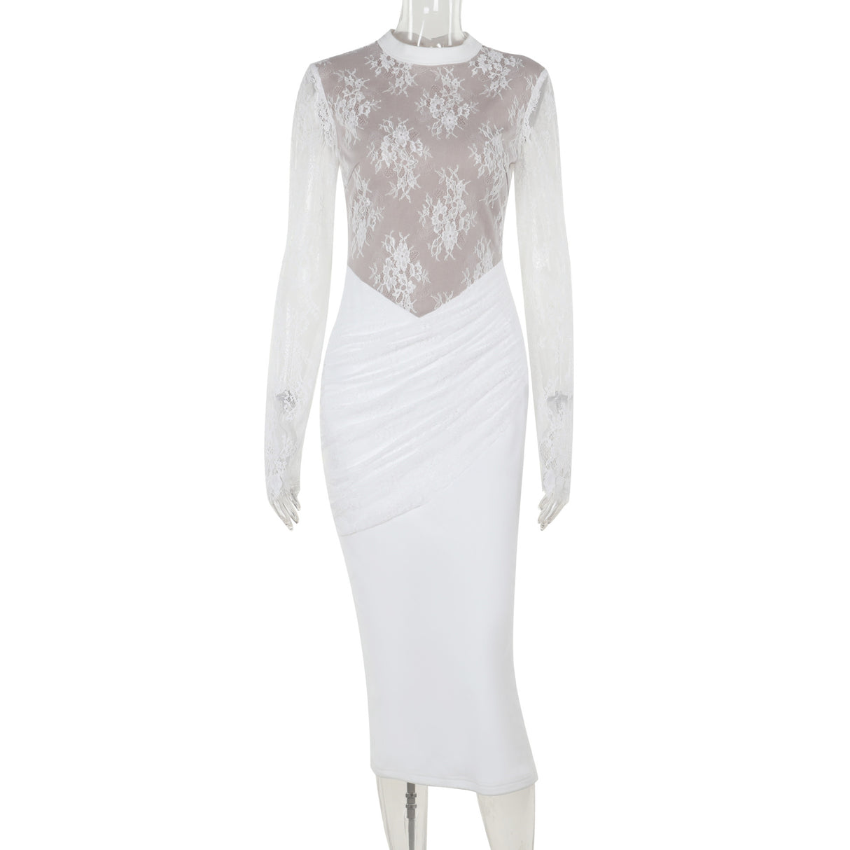 Vestido ajustado de encaje de manga larga para mujer