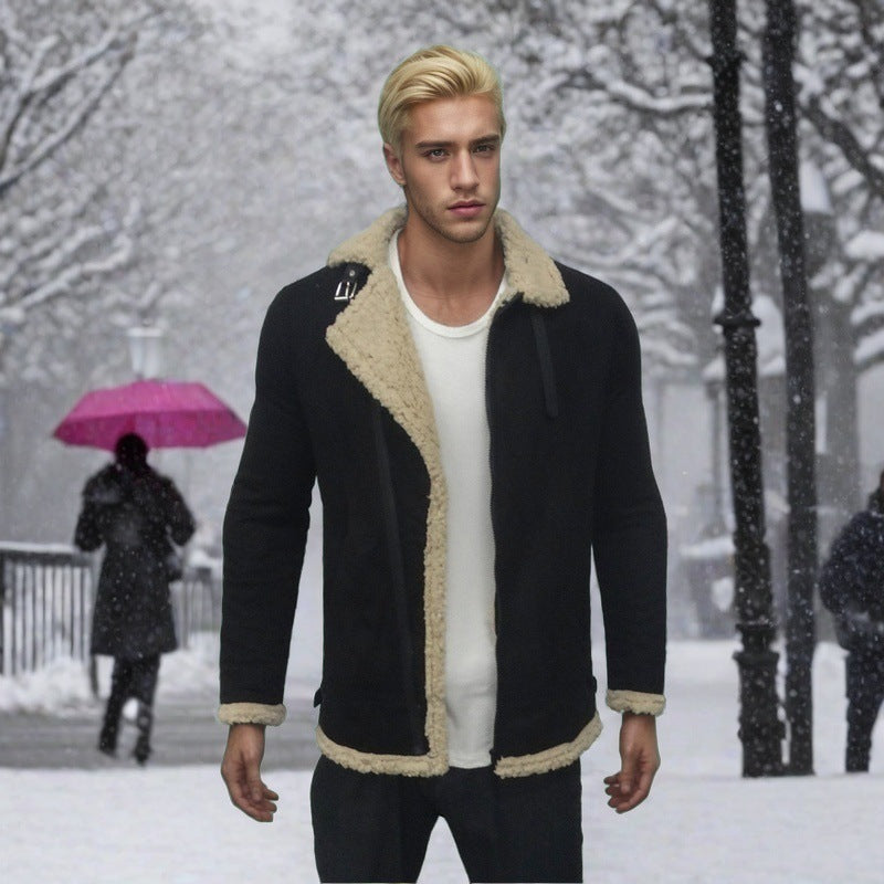 Herrenjacke aus dickem Wildleder mit lässigem Kragen