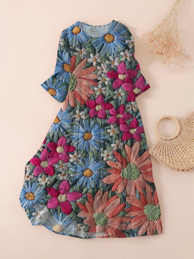 Vestido de otoño con mangas y cuello redondo en tallas grandes