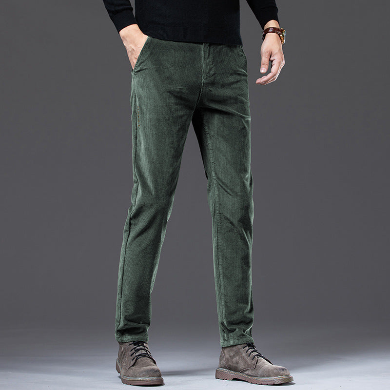 Pantalones casuales de pana elásticos ajustados y rectos para hombre