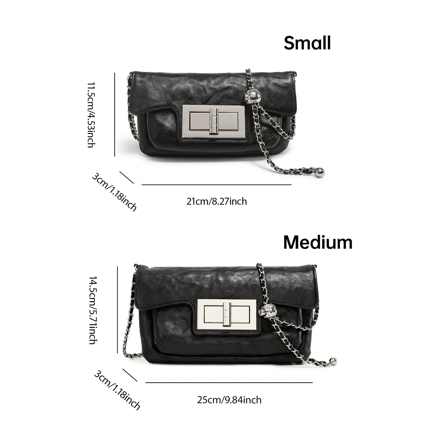 Bolso de hombro con cadena de cuero retro