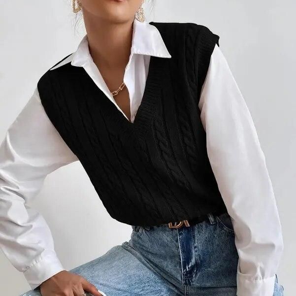 Chaleco de punto sin mangas elegante para otoño e invierno para mujer