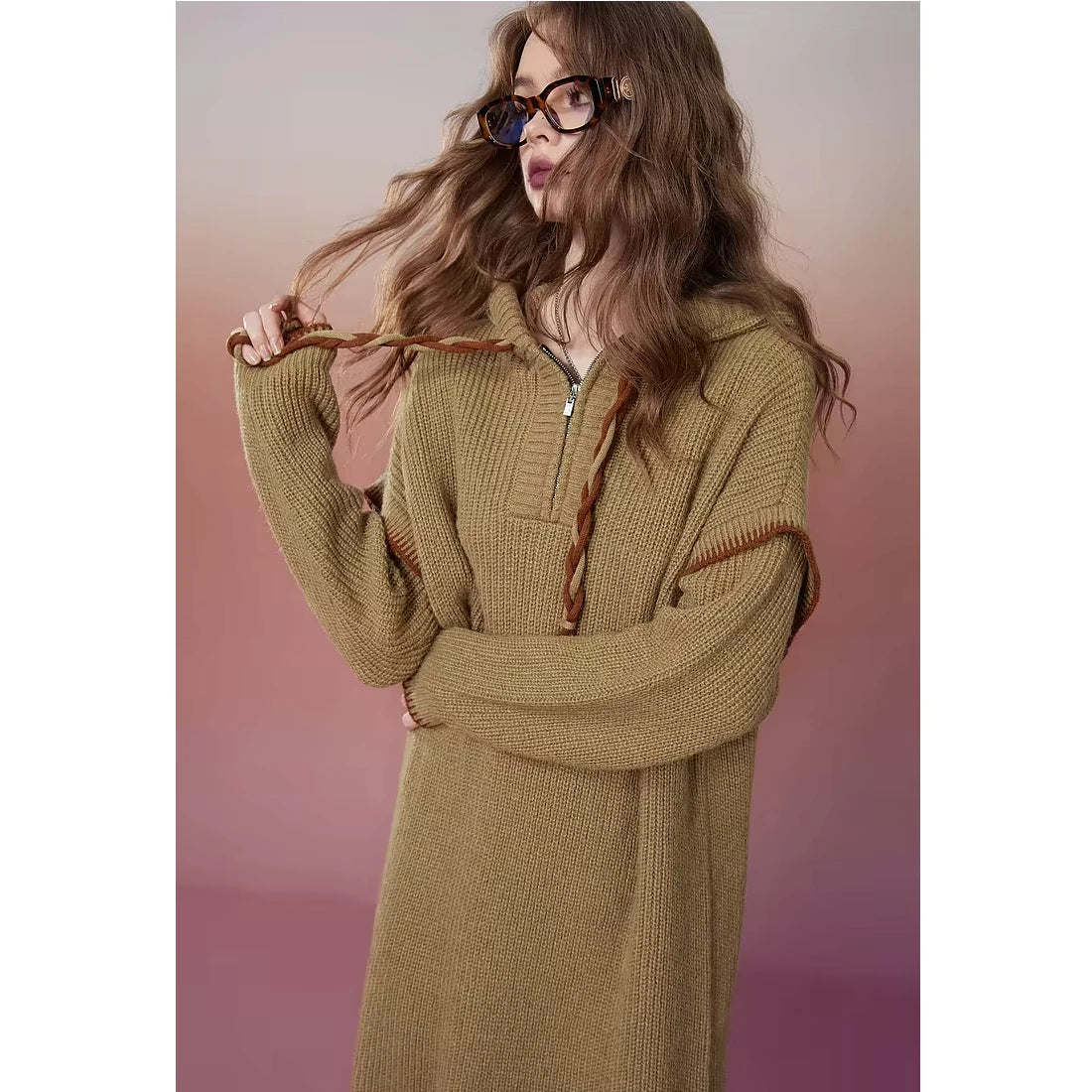 Vestidos de punto con capucha elegantes de talla grande para otoño para mujer