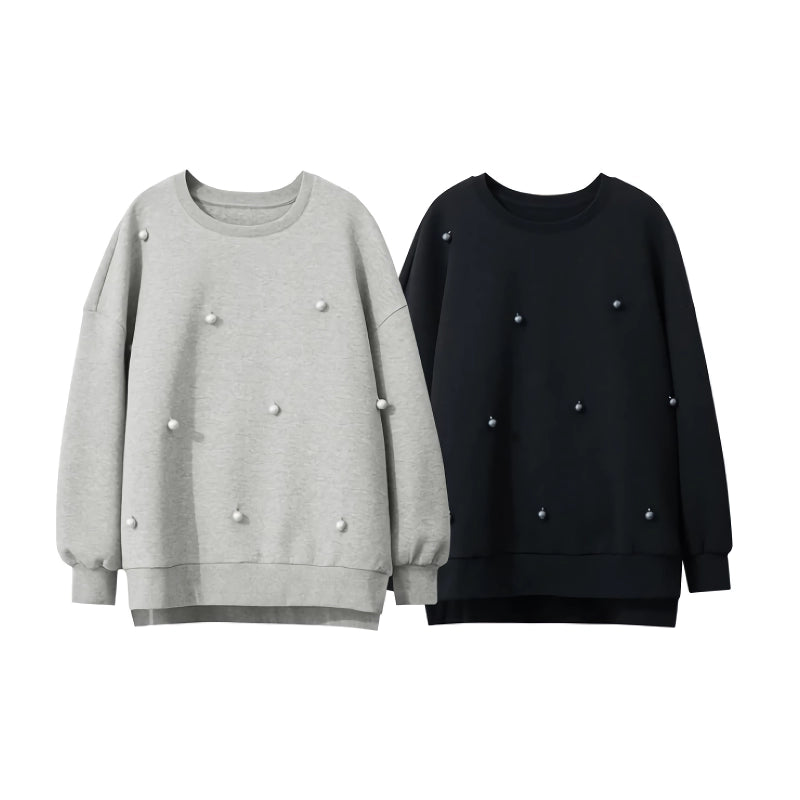 Übergroßer, lässiger, lockerer Pullover mit bestickten Schlaghosen