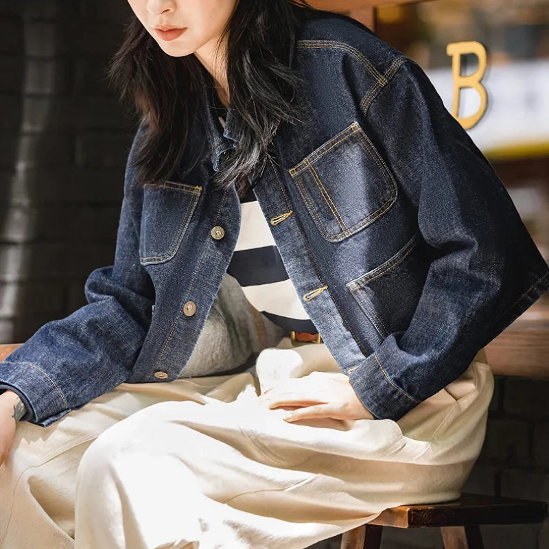 Chaqueta vaquera vintage azul oscuro