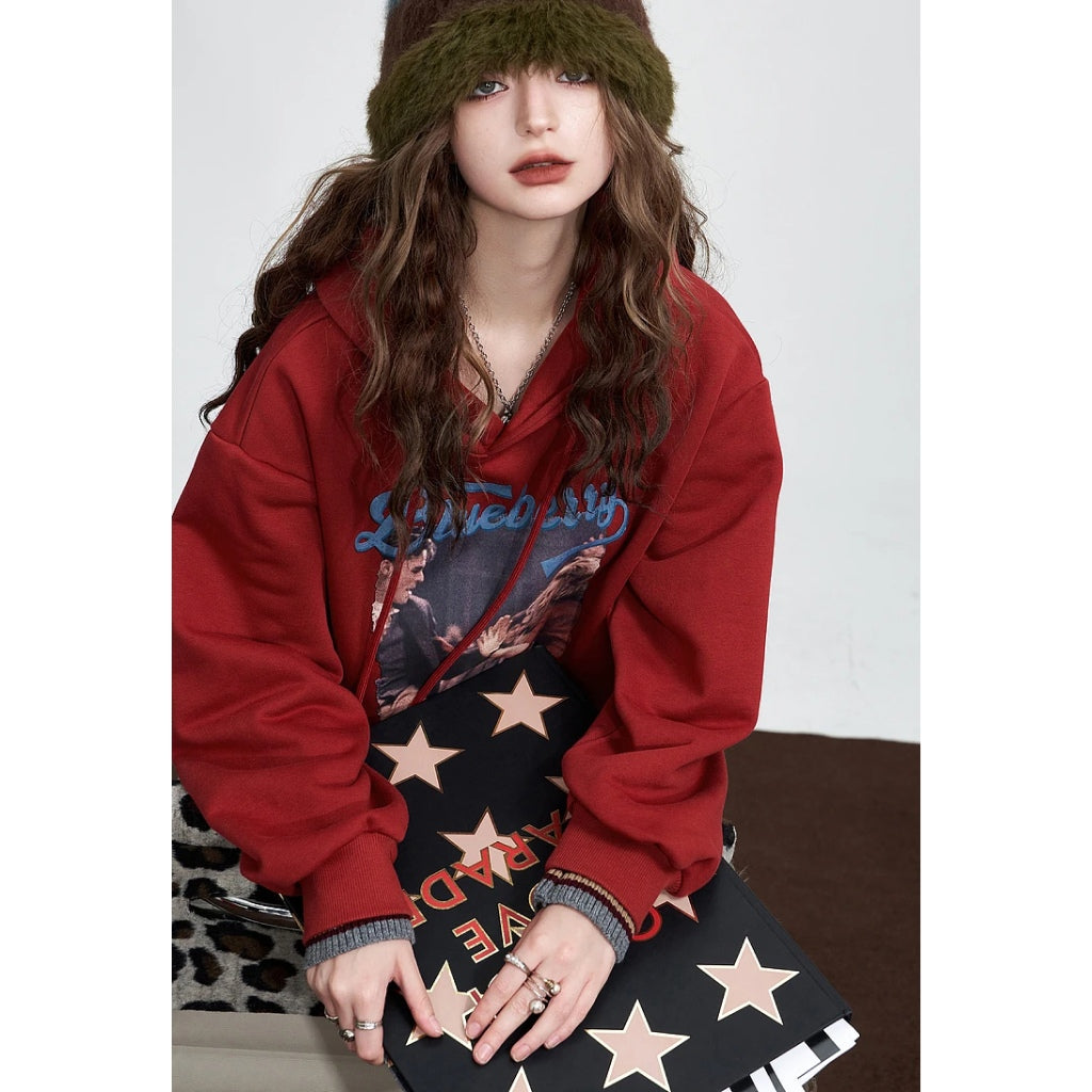 Rote Fleece-Kapuzenpullover für Damen