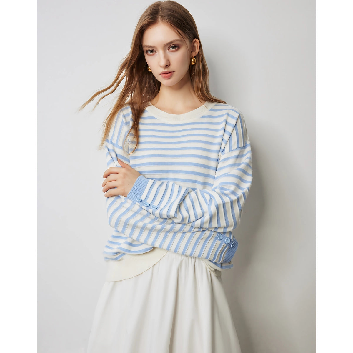Gestreifter Strickpullover für Damen - Langarmpullover für den Herbst
