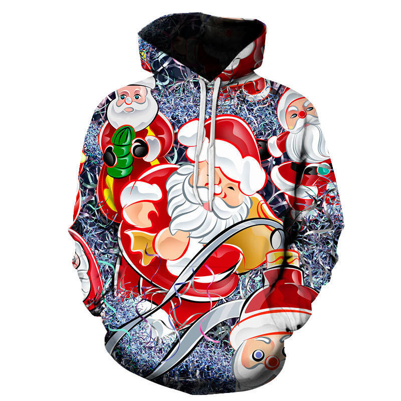 Sudadera con capucha con estampado digital 3D de elementos navideños