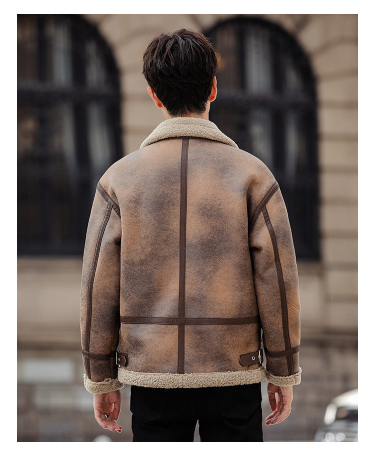 Abrigo casual de piel y cuero para hombre