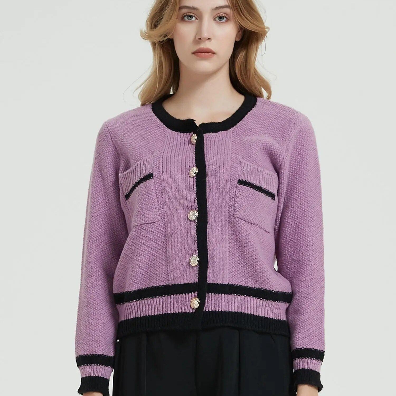 Chic Purple Knit Cardigan
