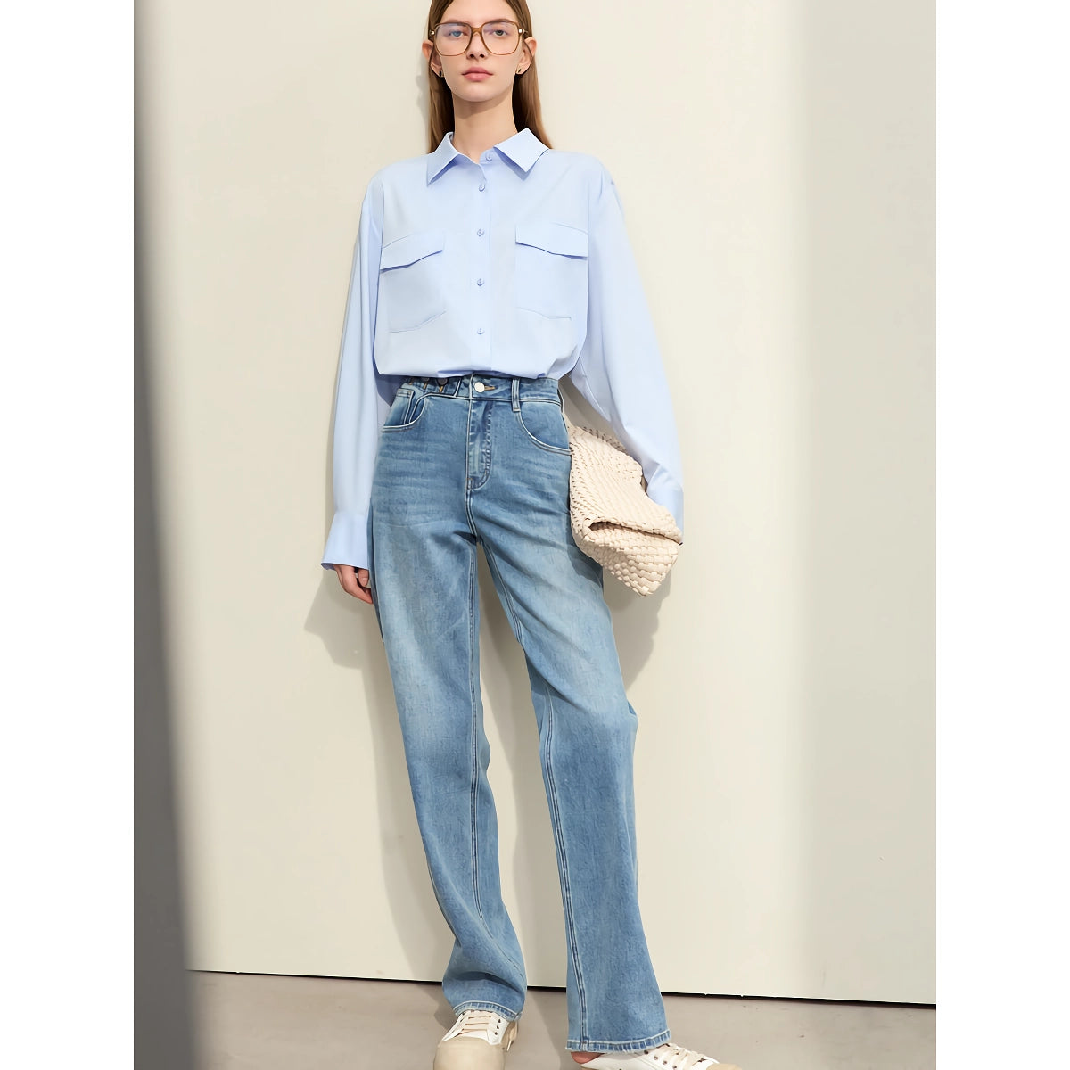 Pantalones vaqueros rectos retro minimalistas para mujer