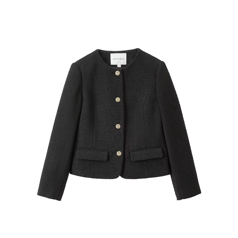 Chaqueta de tweed negra corta y elegante