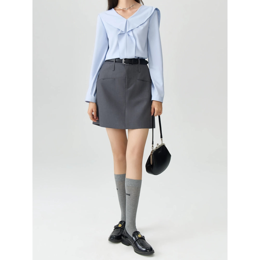 Camisa de gasa con escote en V de otoño