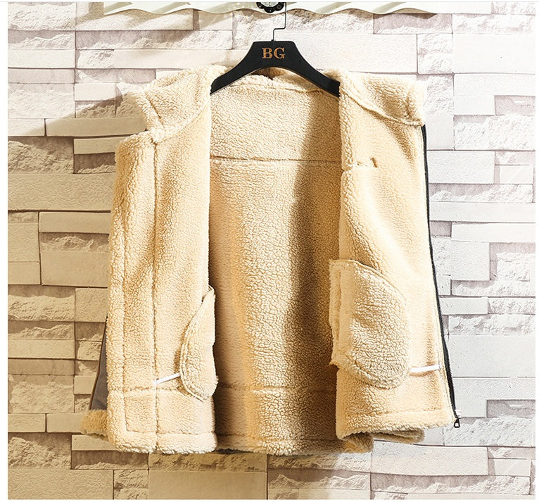 Fashion Lamb Wool Hooded Casual Men's Cotton Jacket