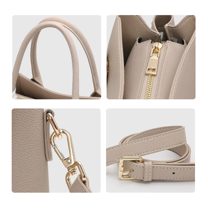 Bolso de mano de cuero genuino con asa superior y gran capacidad