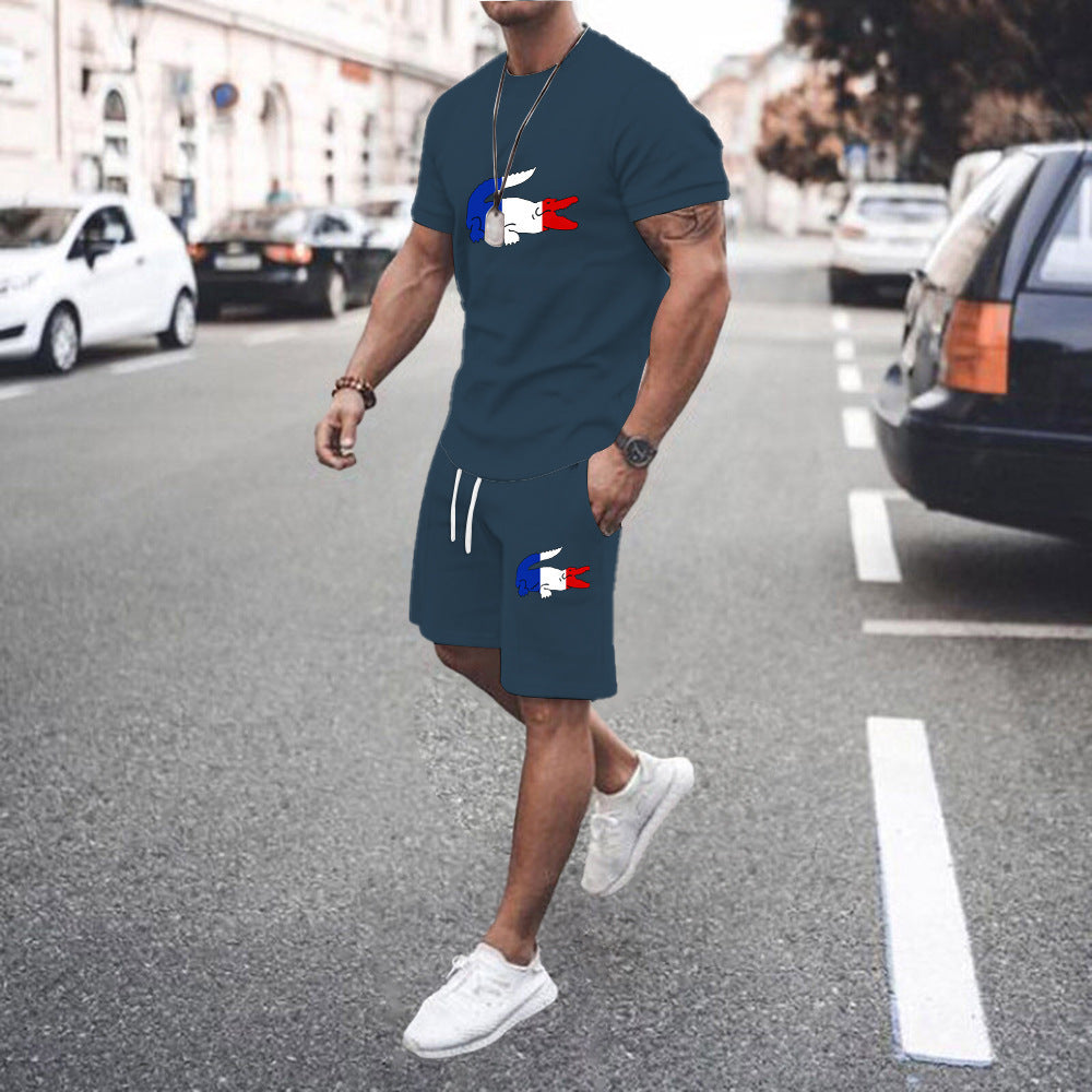 Rundhals-T-Shirt, lockeres Kurzarm-Set, Digitaldruck 3D