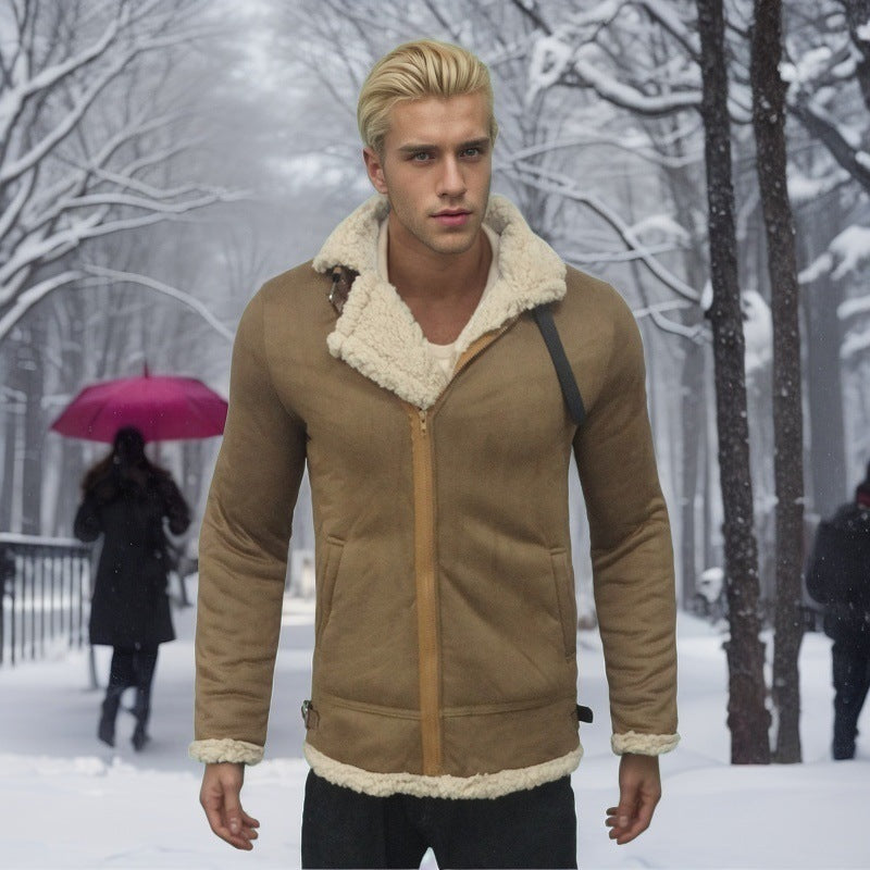 Herrenjacke aus dickem Wildleder mit lässigem Kragen