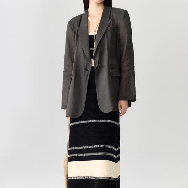 Blazer de oficina con cuello con muescas en color gris oscuro para mujer