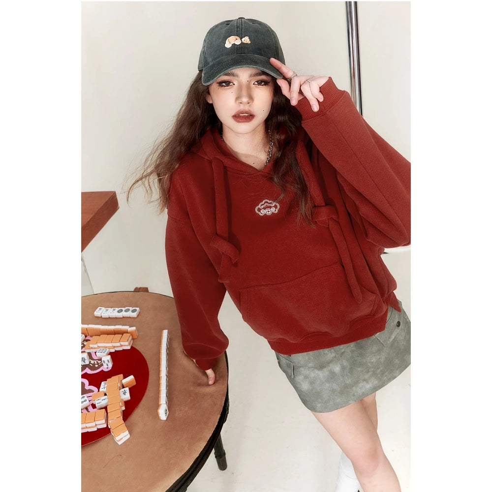 Fleece-Hoodie mit geometrischem Muster und Kapuze in Übergröße