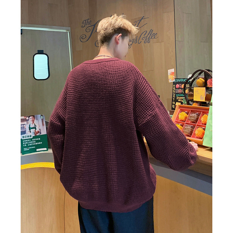 Suéter de cuello redondo para hombre, estilo otoño e invierno, estilo retro americano