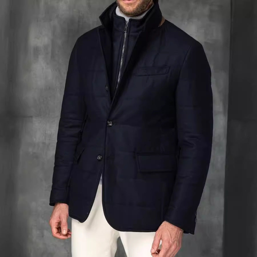 Chaqueta de traje versátil con botones y cuello alto para hombre estilo retro británico