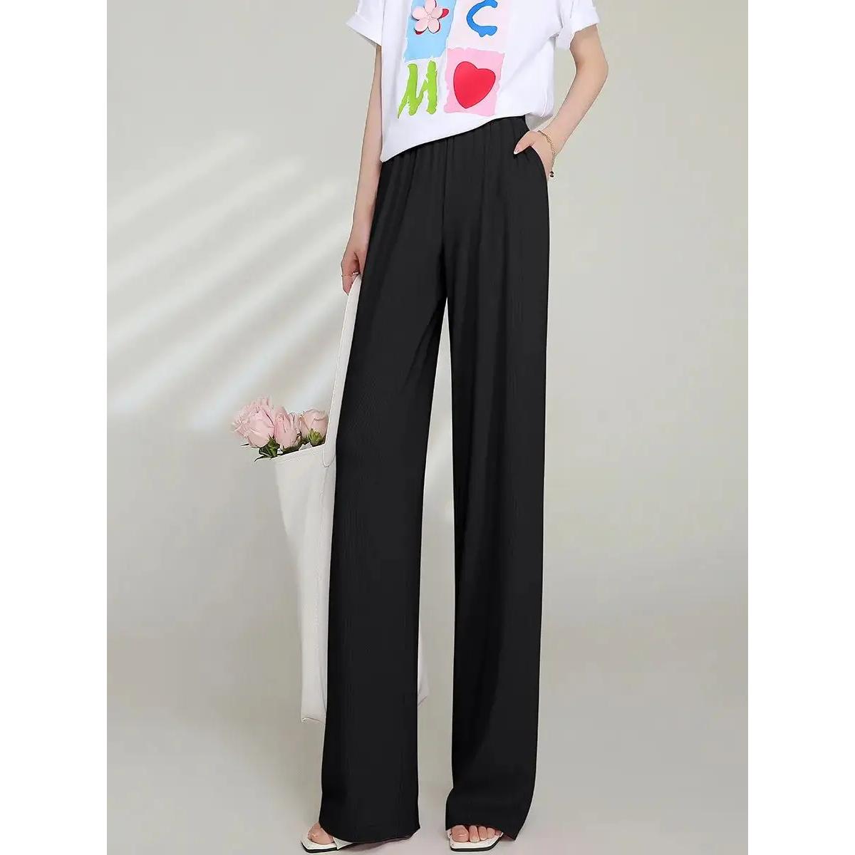 Pantalones casuales drapeados de cintura alta para mujer